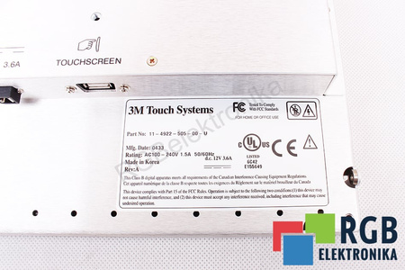 11-4922-505-00-U 3M TOUCH SYSTEMS AC 100-240V 1.5A 50/60HZ D.C MONITORIAUS LCD EKRANAS