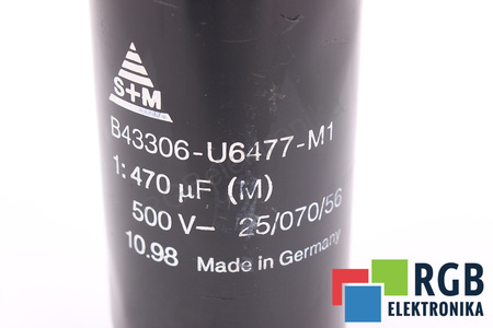 KONDENSATORIUS B43306-U6477-M1 S+M 25/070/56 470UF, 500VDC KONDENSATORIUS
