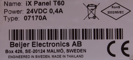 T6007170A BEIJER ELECTRONICS AB IX PANEL
