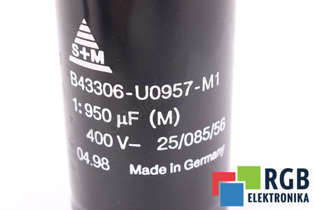 KONDENSATORIUS B43306-U0957-M1 S+M 25/085/56 950UF, 400VDC KONDENSATORIUS